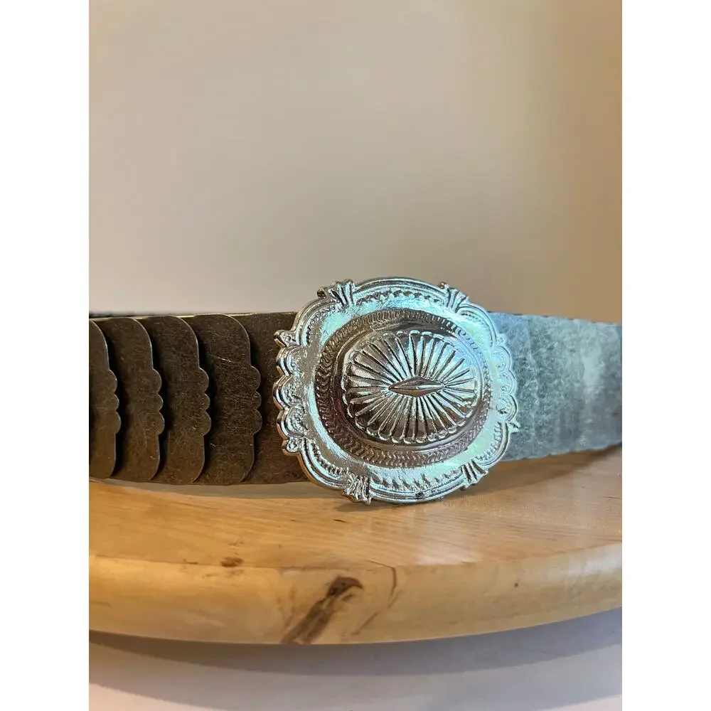 Vintage 90s Western Silver Chunky Chain Link Stretchy Belt Size Medium/Large